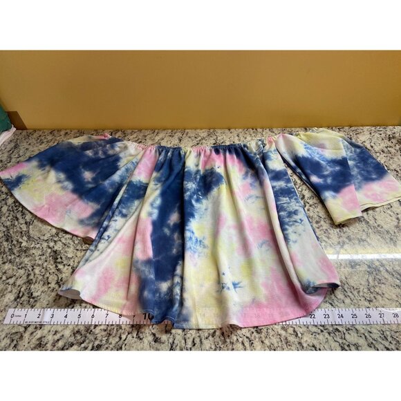 Bluetime Womens Off Shoulder Top LTie Dye Flared Sleeves  Boho Retro Hippie - Picture 3 of 8